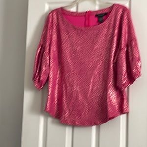 Ashley Stewart Pink/Gold Metallic Peplum Top 22/24 NWT